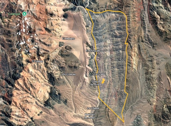 Mapa de límites del campo Las Chiguas, 50.000 hectáreas